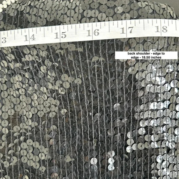 Vintage Sarin Sequin Top Womens S / M Beaded Black Silver Floral Silk 80s Blouse - Picture 15 of 15